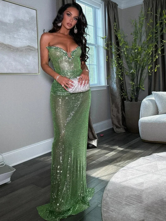 DALIA - Emerald Green Sequin Mermaid Evening Dress