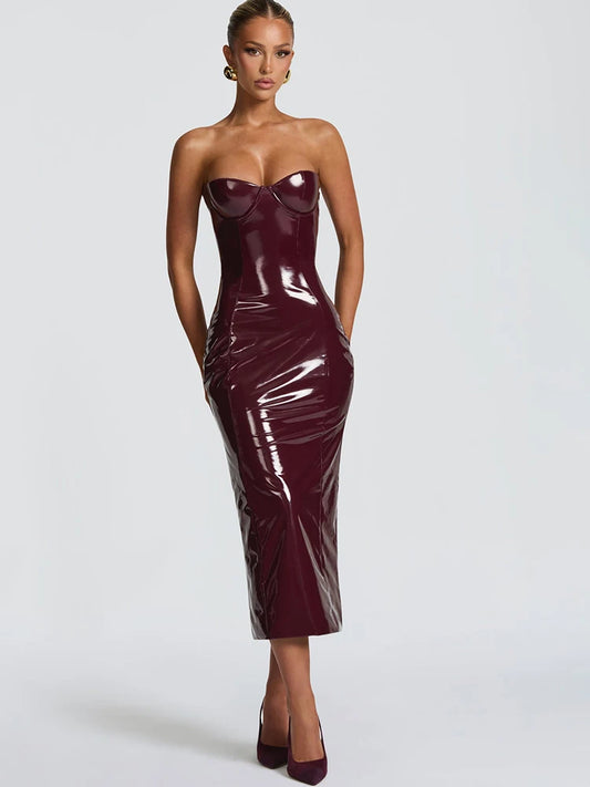 DALIA - Vinyl Corset Midi Dress