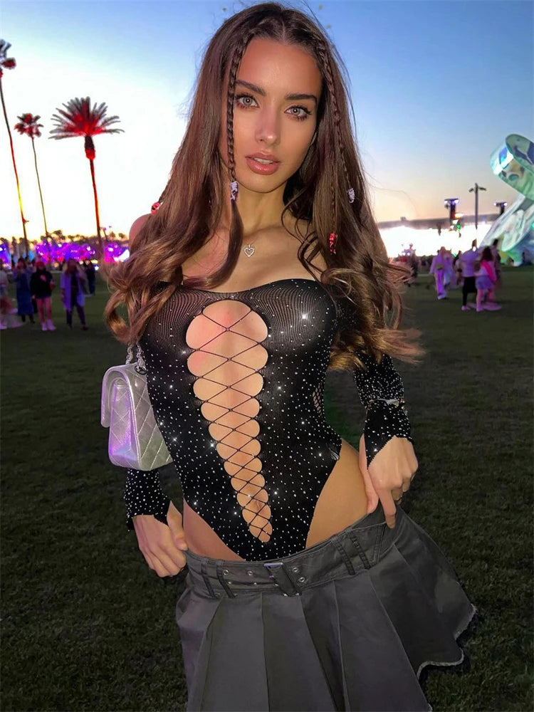 DALIA - Seksowne body z kryształowej siateczki 