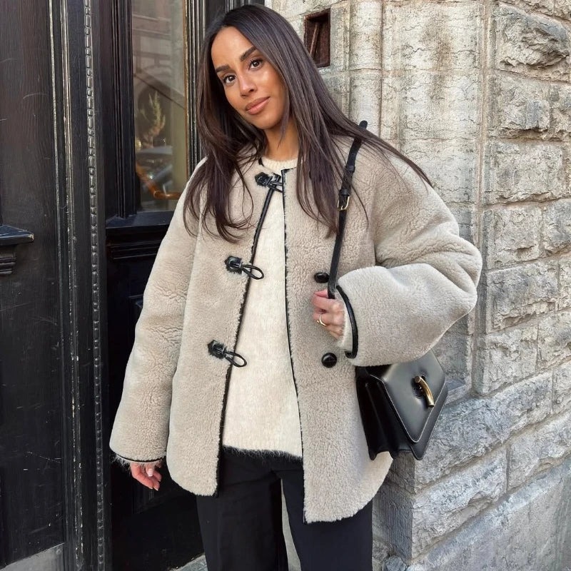 DALIA – Faux Fur Button-Up Coat