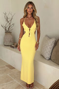 DALIA - Elegant Ruffle Cut-Out Maxi Dress Yellow