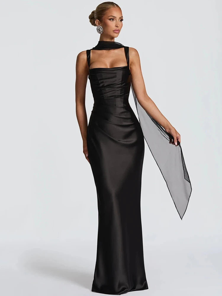 DALIA – Draped Maxi Dress - Black