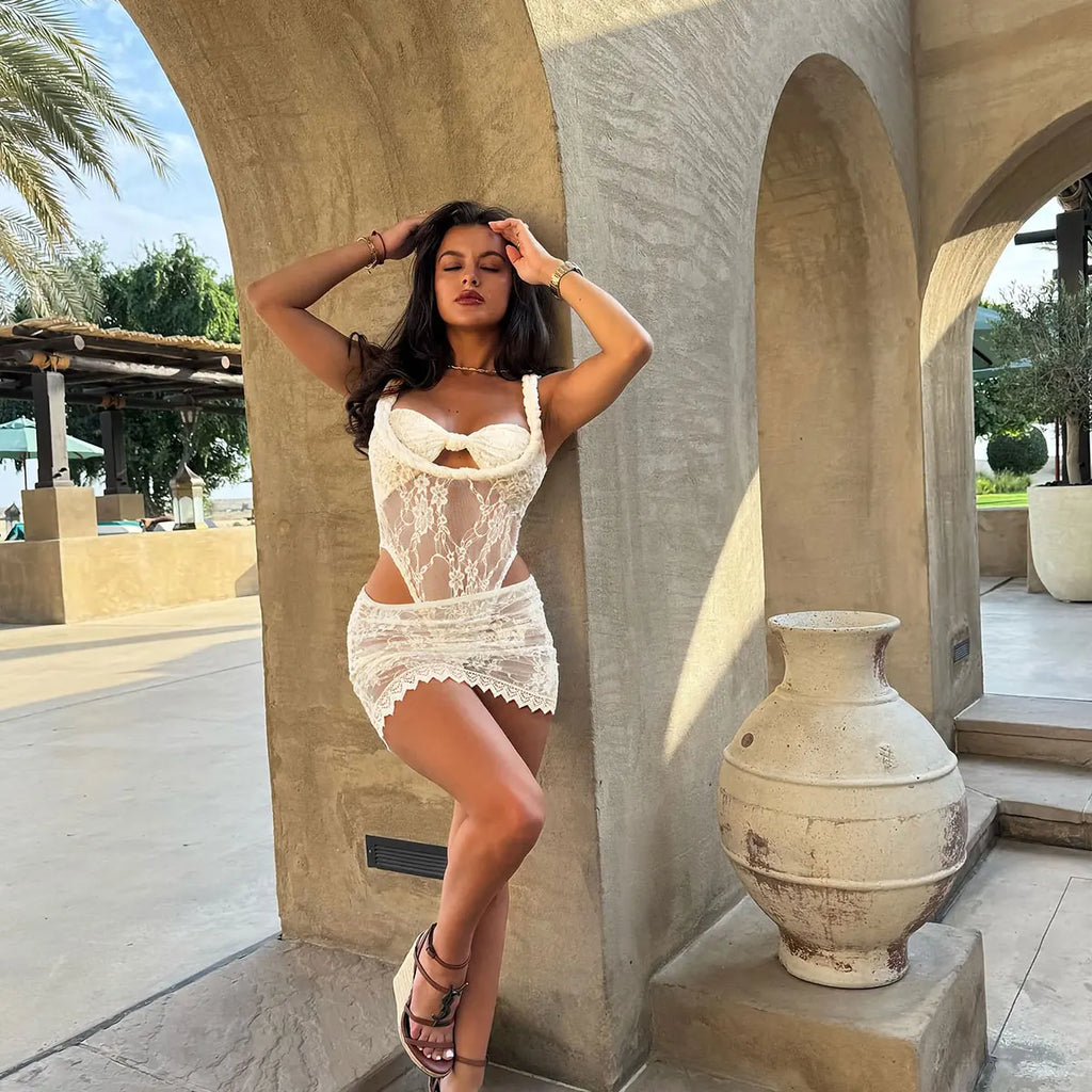 DALIA - Lace Elegance Two-Piece Set - White