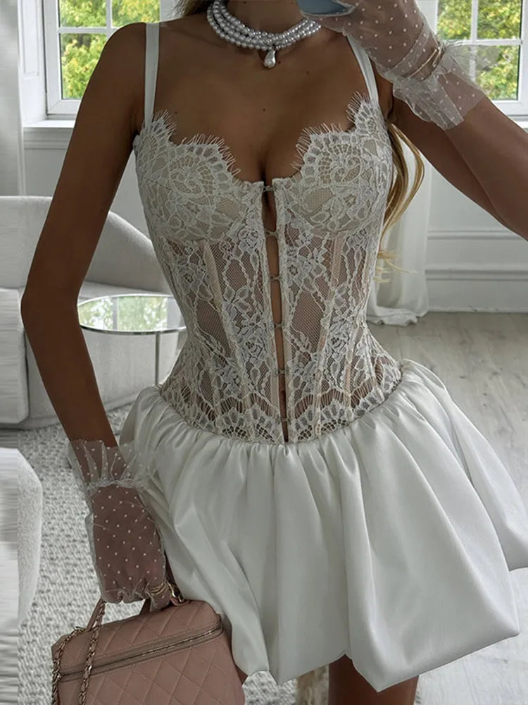 DALIA - Lace Corset Mini Dress - White