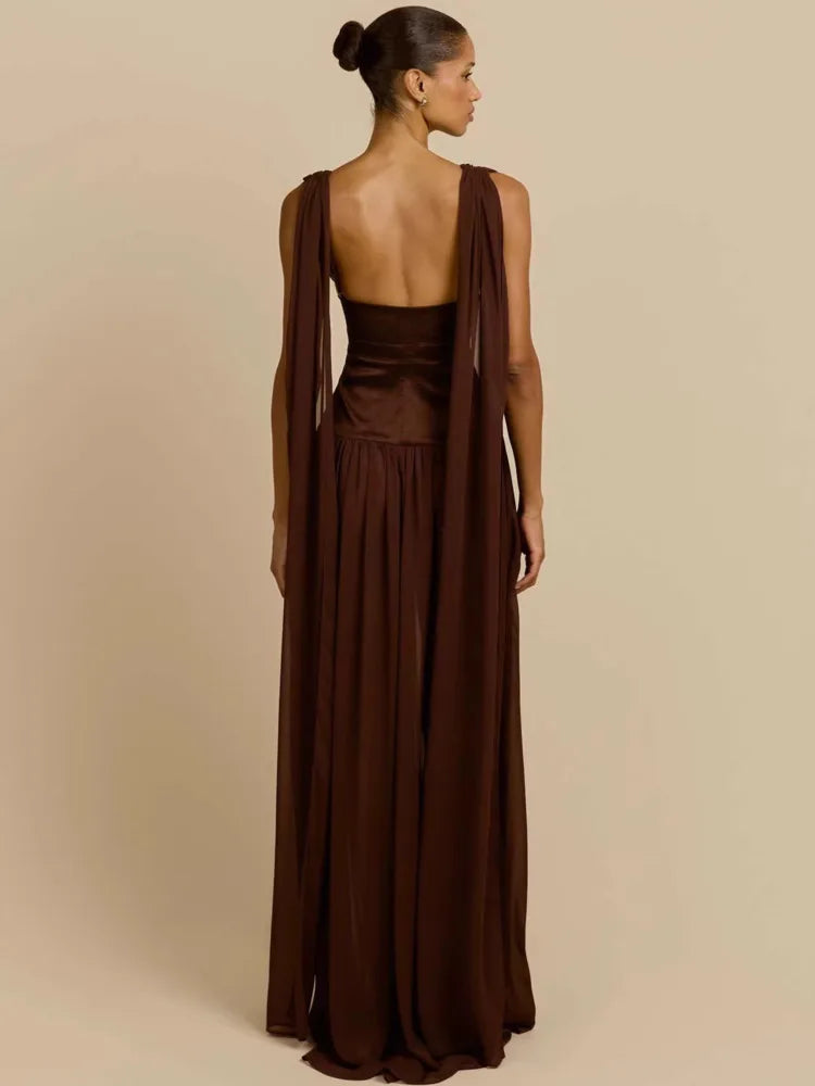 DALIA – Plunge Maxi Dress - Brown
