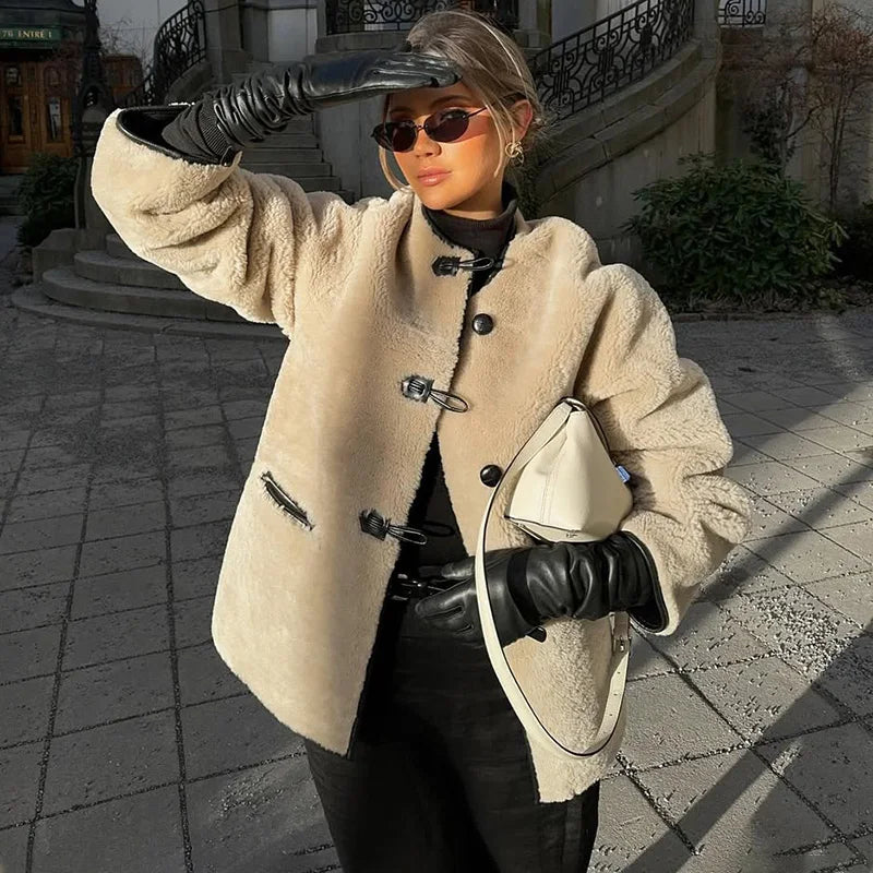 DALIA – Faux Fur Button-Up Coat