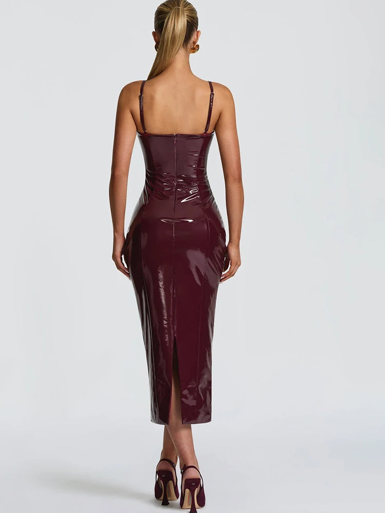 DALIA - Vinyl Corset Midi Dress