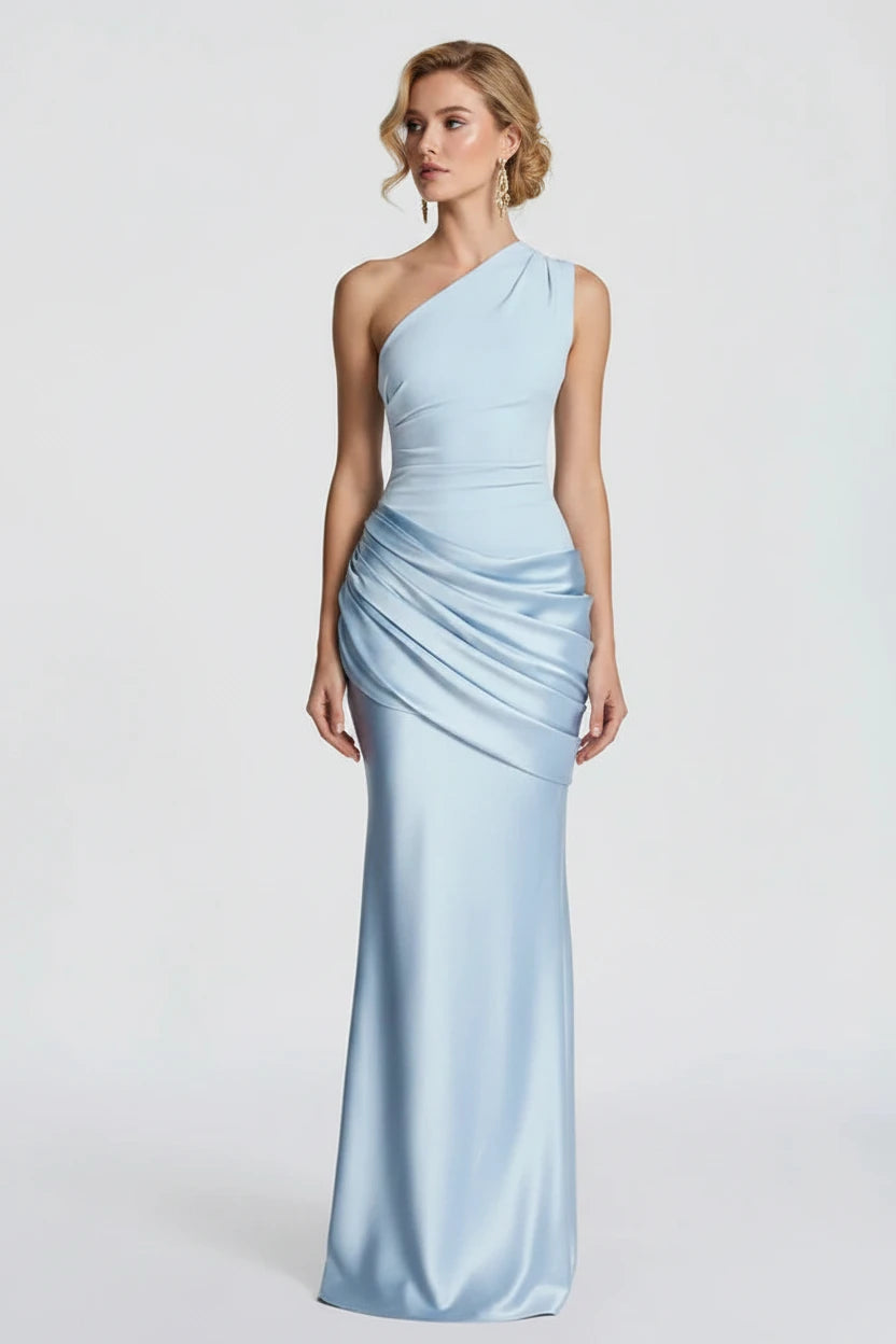 DALIA - Elegant Bodycon Satin Long Dress - Brown
