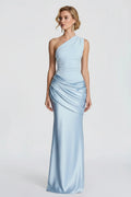 DALIA - Elegant Bodycon Satin Long Dress - Blue