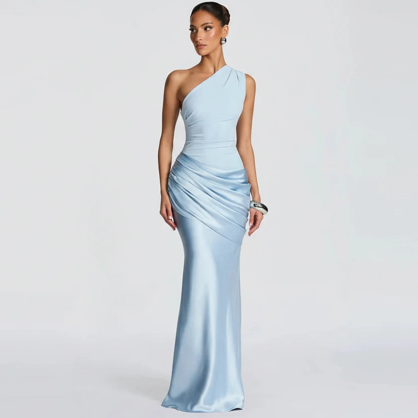 DALIA - Elegancka, dopasowana, długa sukienka z satyny 