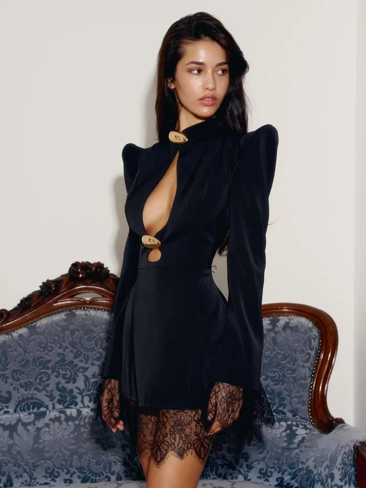 DALIA - Velvet Lace Cut Out Mini Dress