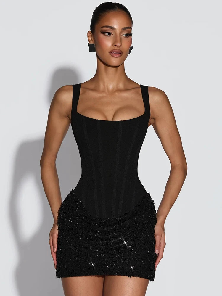 DALIA – Crystal Corset Mini Dress - Red
