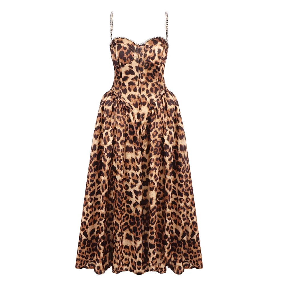 DALIA – Leopard Corset Maxi Dress