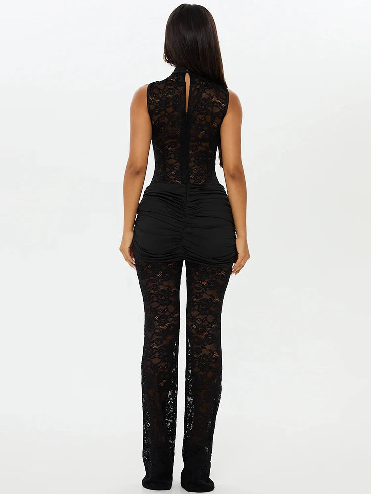 DALIA - Black Lace Cut-Out Jumpsuit