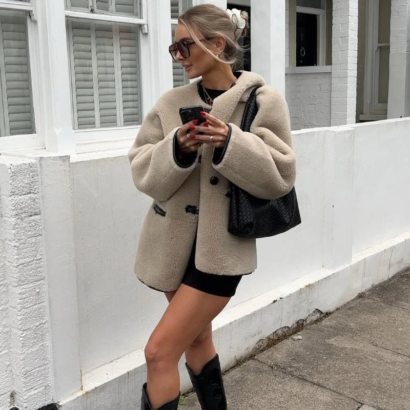 DALIA – Faux Fur Button-Up Coat