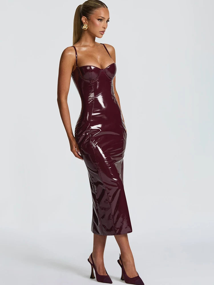 DALIA - Vinyl Corset Midi Dress
