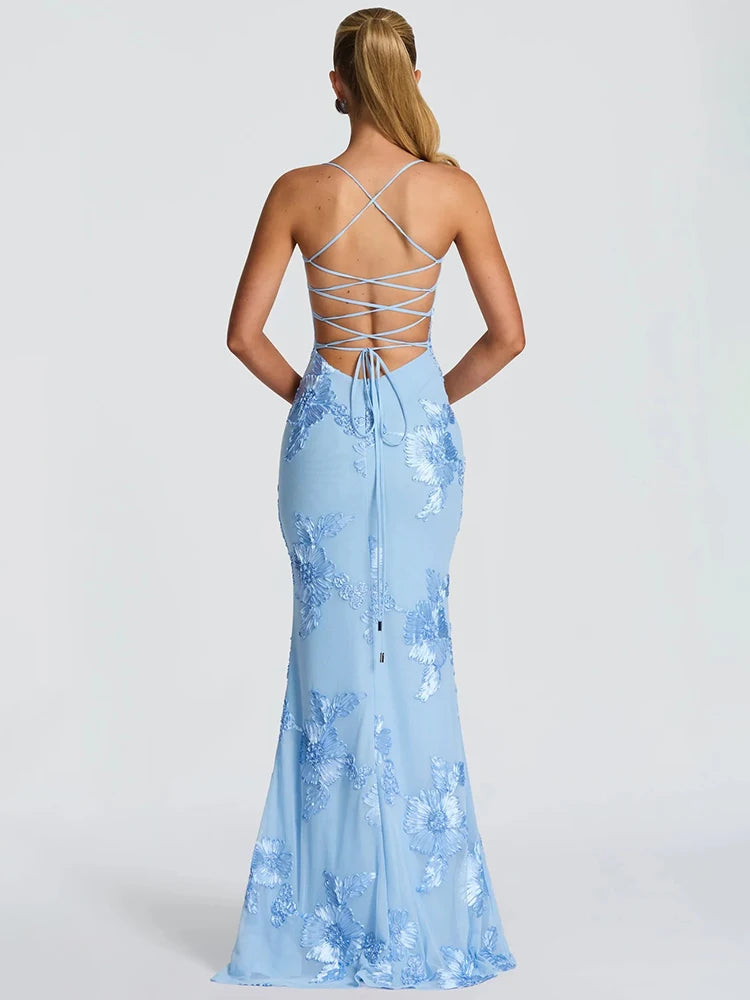 DALIA - Nauwsluitende maxi-jurk met bloemenprint