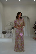 DALIA -  Ibiza Flower Sequin Set Long- Pink & Green