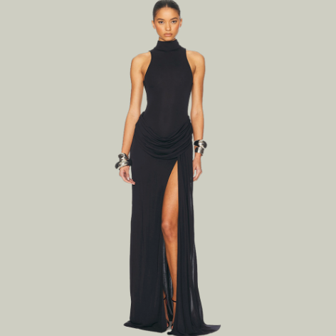 DALIA - PRE ORDER! High-Neck Sleeveless High-Slit Dress - Black