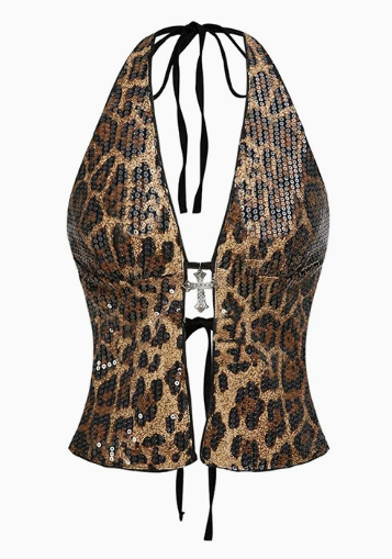 DALIA - Halter Leopard Print Top