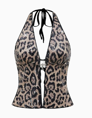 DALIA - Halter Leopard Print Top