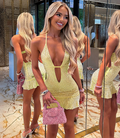 DALIA - Rhinestone Dress - Yellow