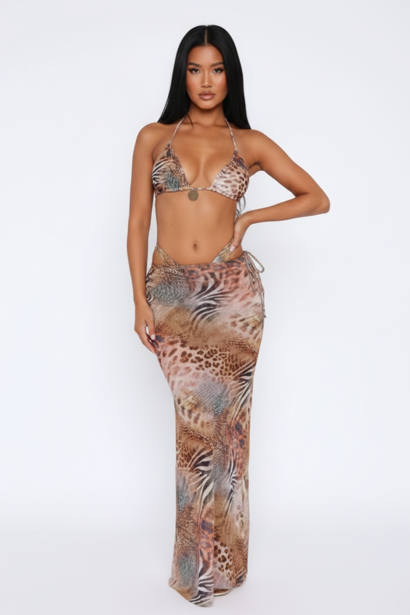 DALIA - Tropics Bikini & Skirt Set - Safari