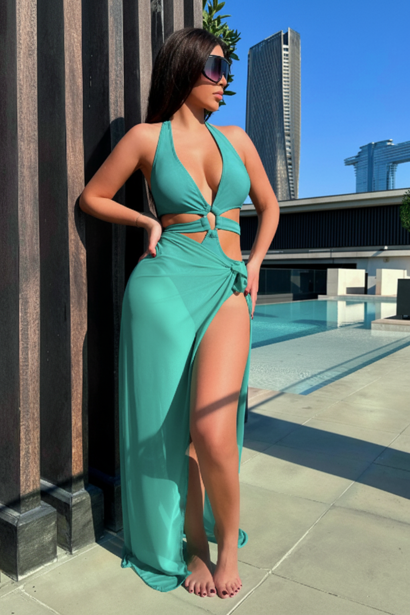 DALIA – Santorini Cut-Out Maxi Dress - Turquoise