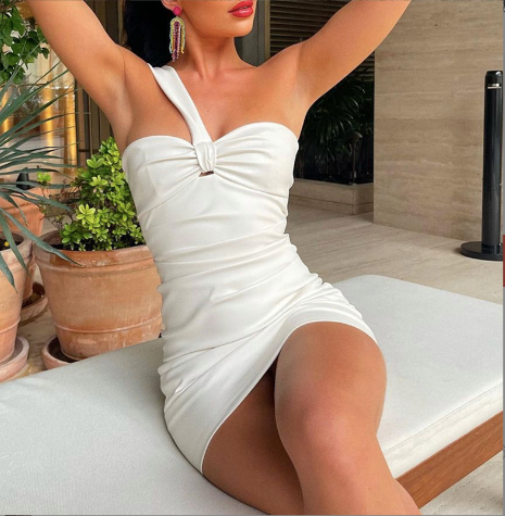DALIA - Leather Bodycon Dress - White