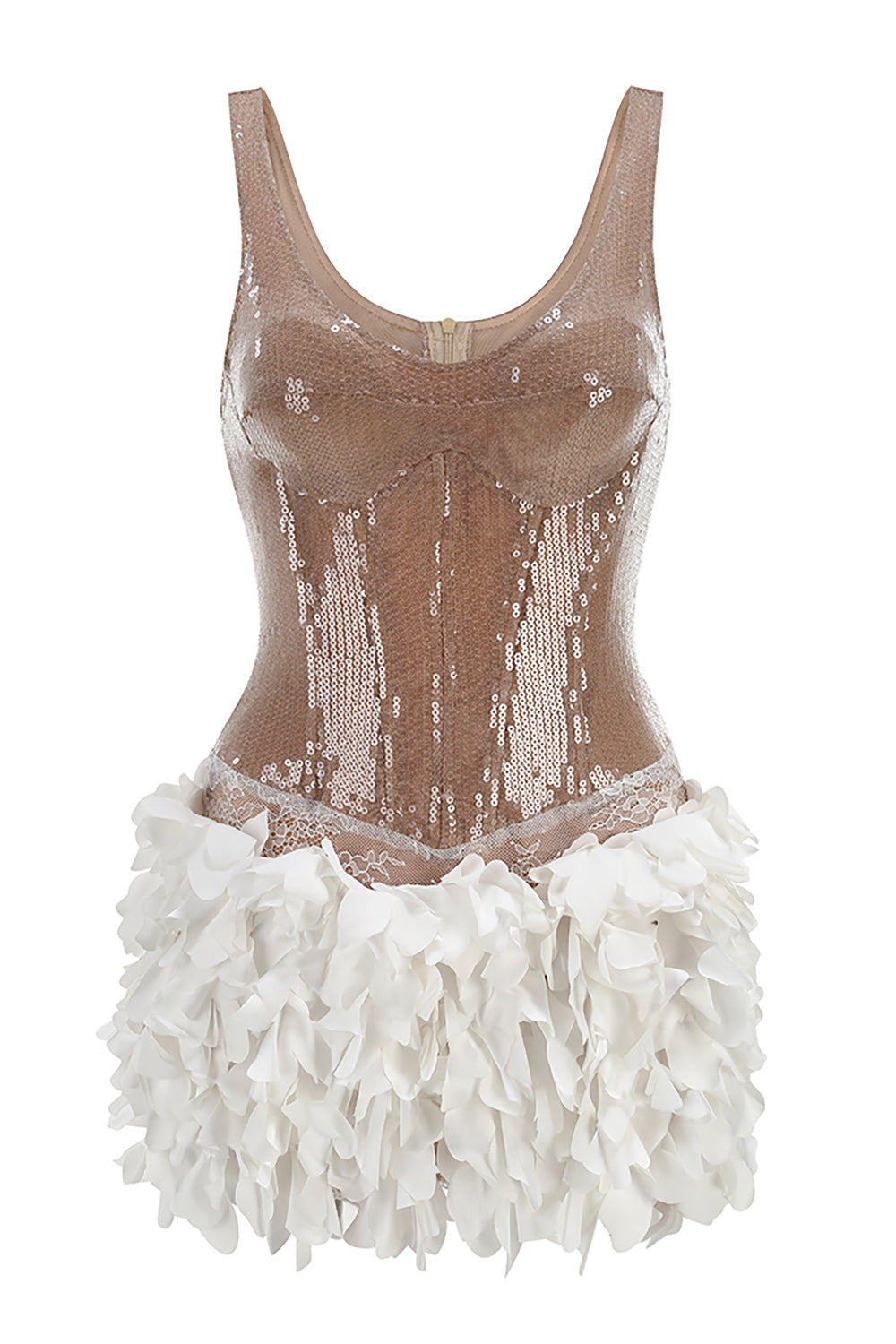 DALIA - Sequin Petal Mini Dress - Gold White