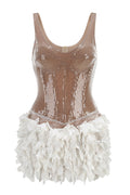 DALIA - Sequin Petal Mini Dress - Gold White