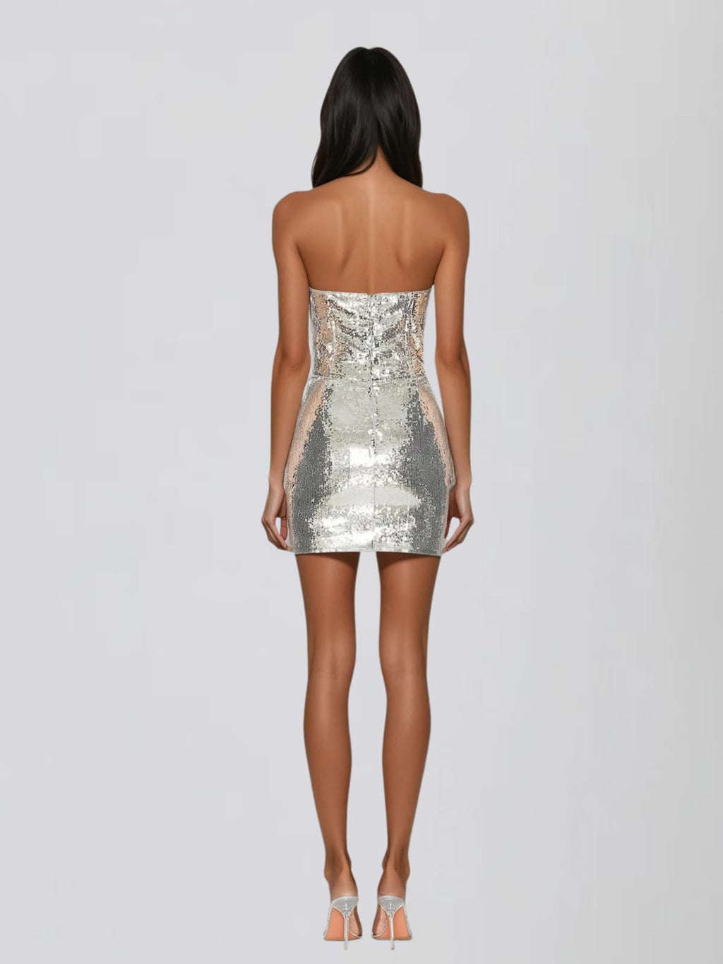 DALIA - Strapless Sequin Mini Dress - Silver