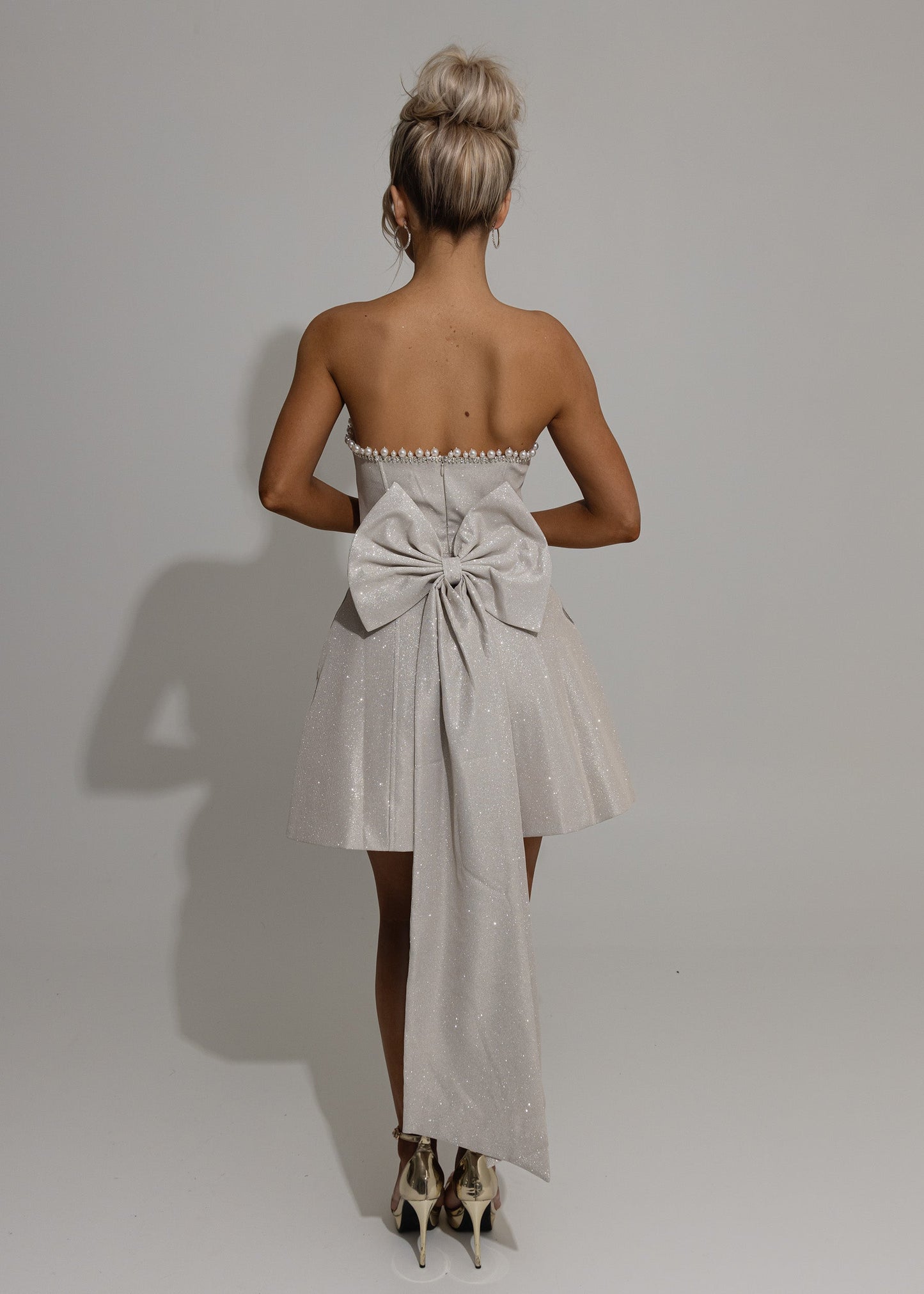 DALIA - Sparkle Energy Bow Mini Dress - Champagne