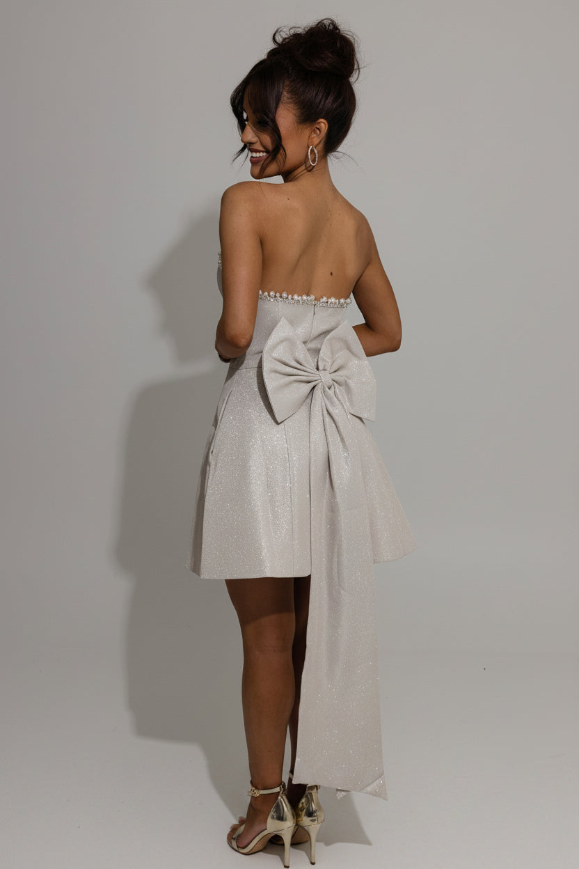 DALIA - Sparkle Energy Bow Mini Dress - Champagne