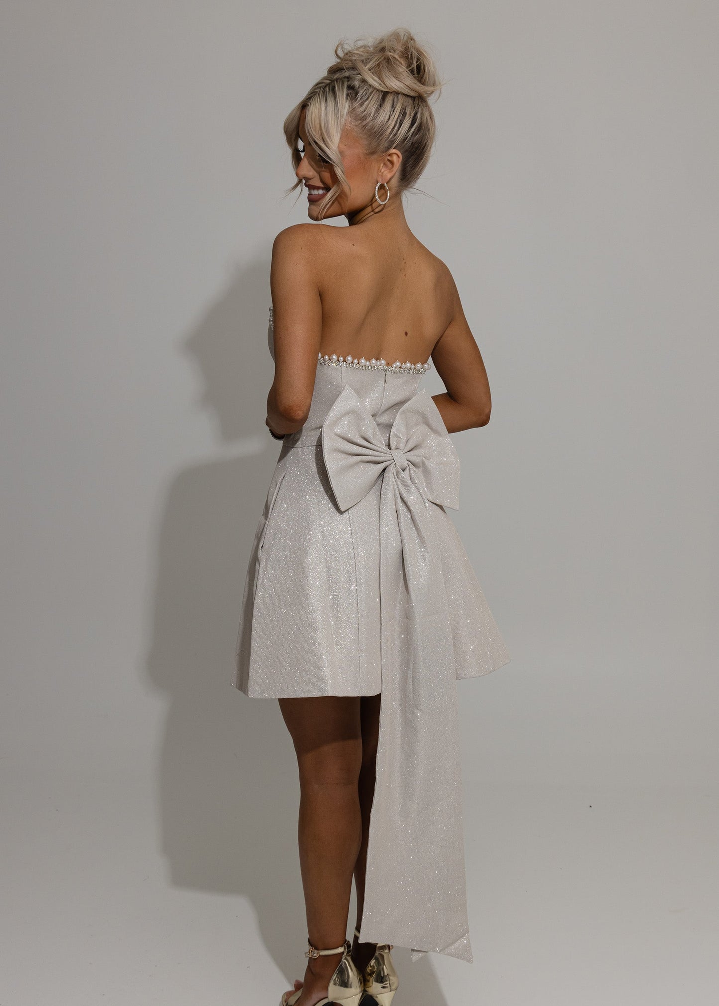 DALIA - Sparkle Energy Bow Mini Dress - Champagne