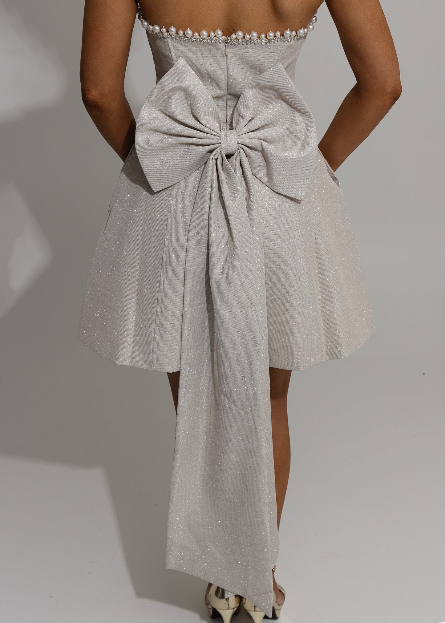 DALIA - Sparkle Energy Bow Mini Dress - Champagne