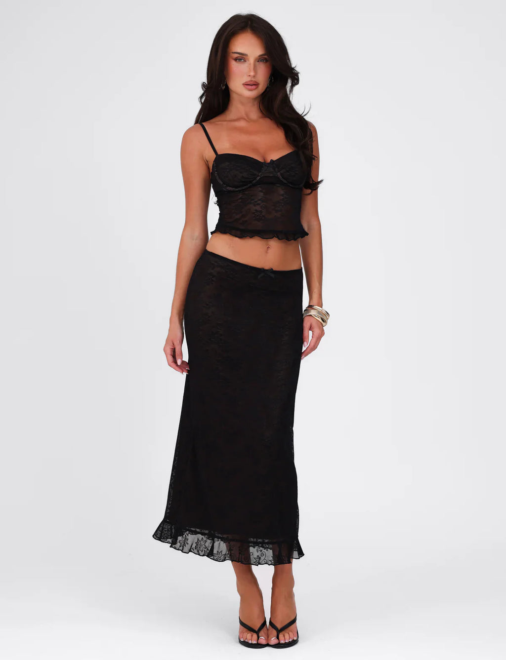 DALIA - Spaghetti Strap Corset Lace Top and Skirt Set White