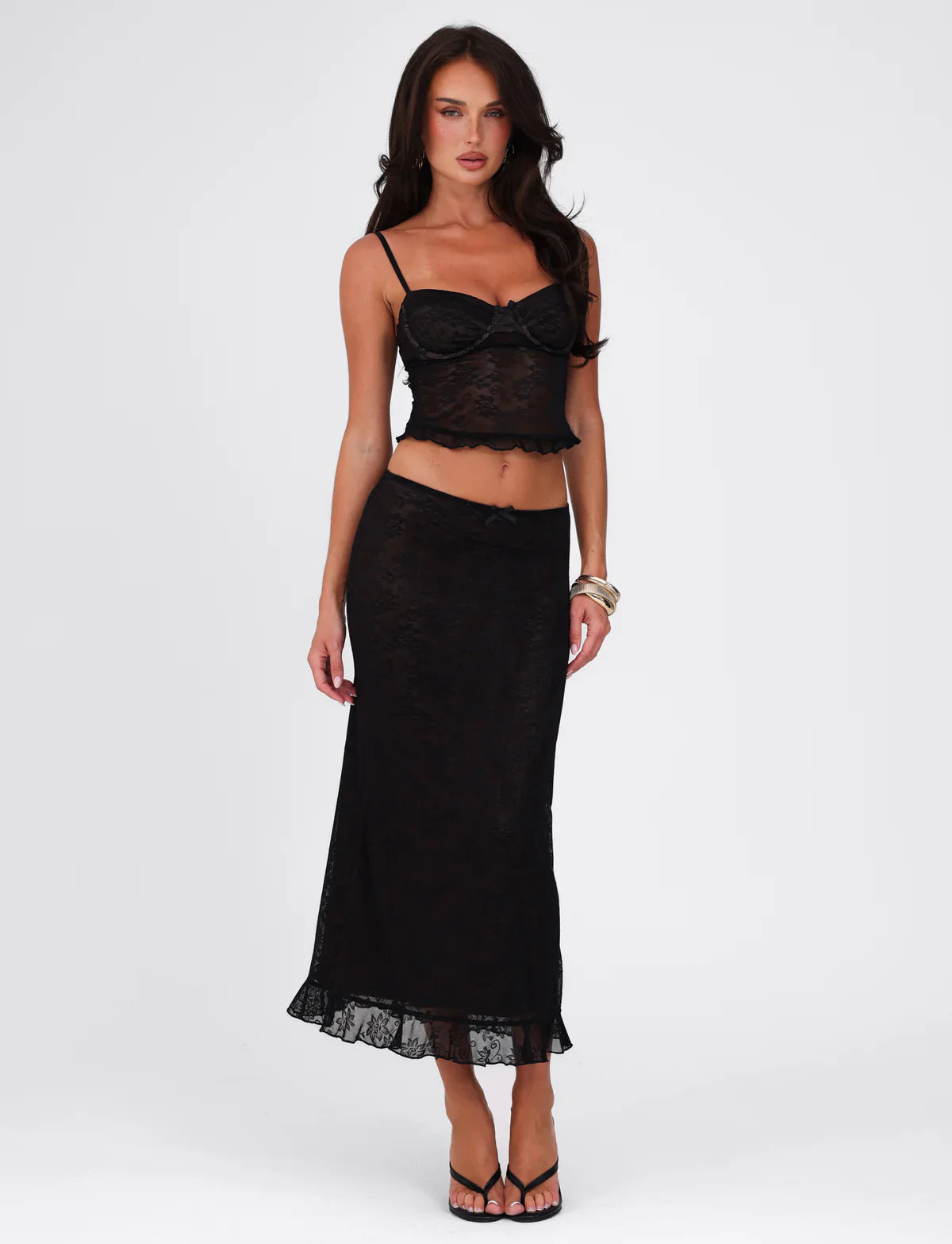 DALIA - Spaghetti Strap Corset Lace Top and Skirt Set White