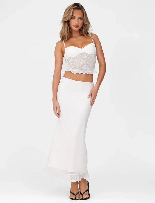 DALIA - Spaghetti Strap Corset Lace Top and Skirt Set White