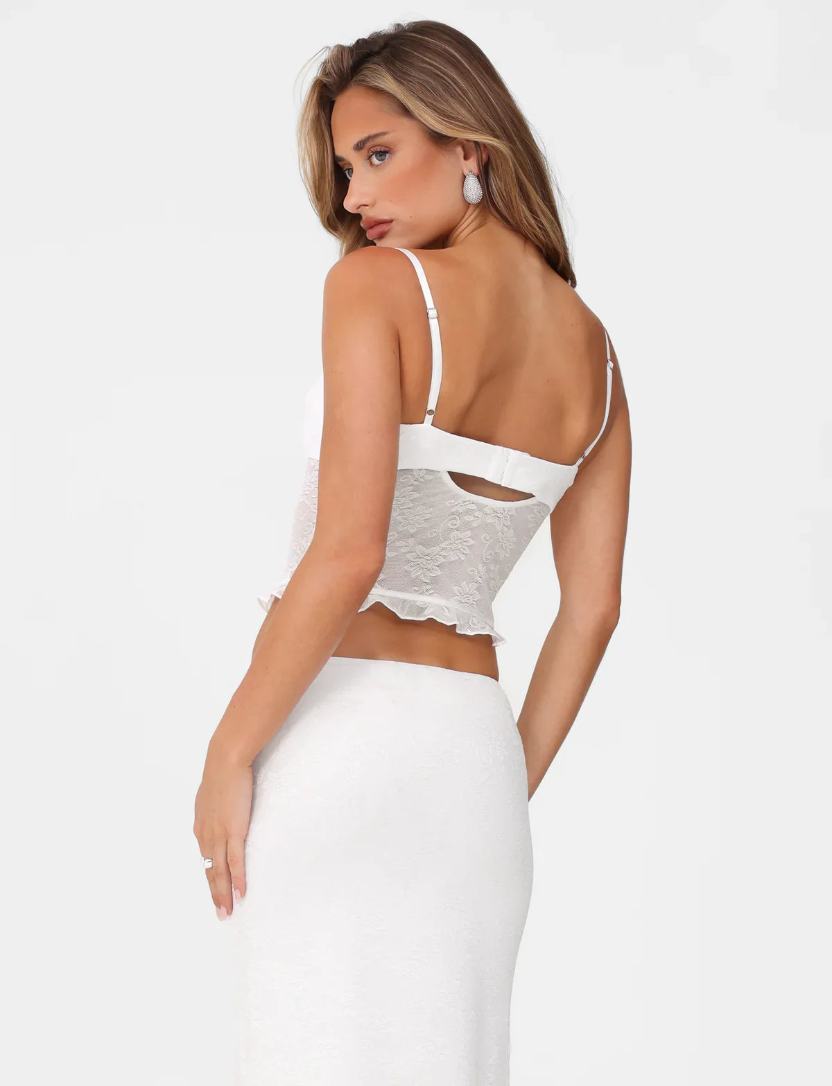 DALIA - Spaghetti Strap Corset Lace Top and Skirt Set White
