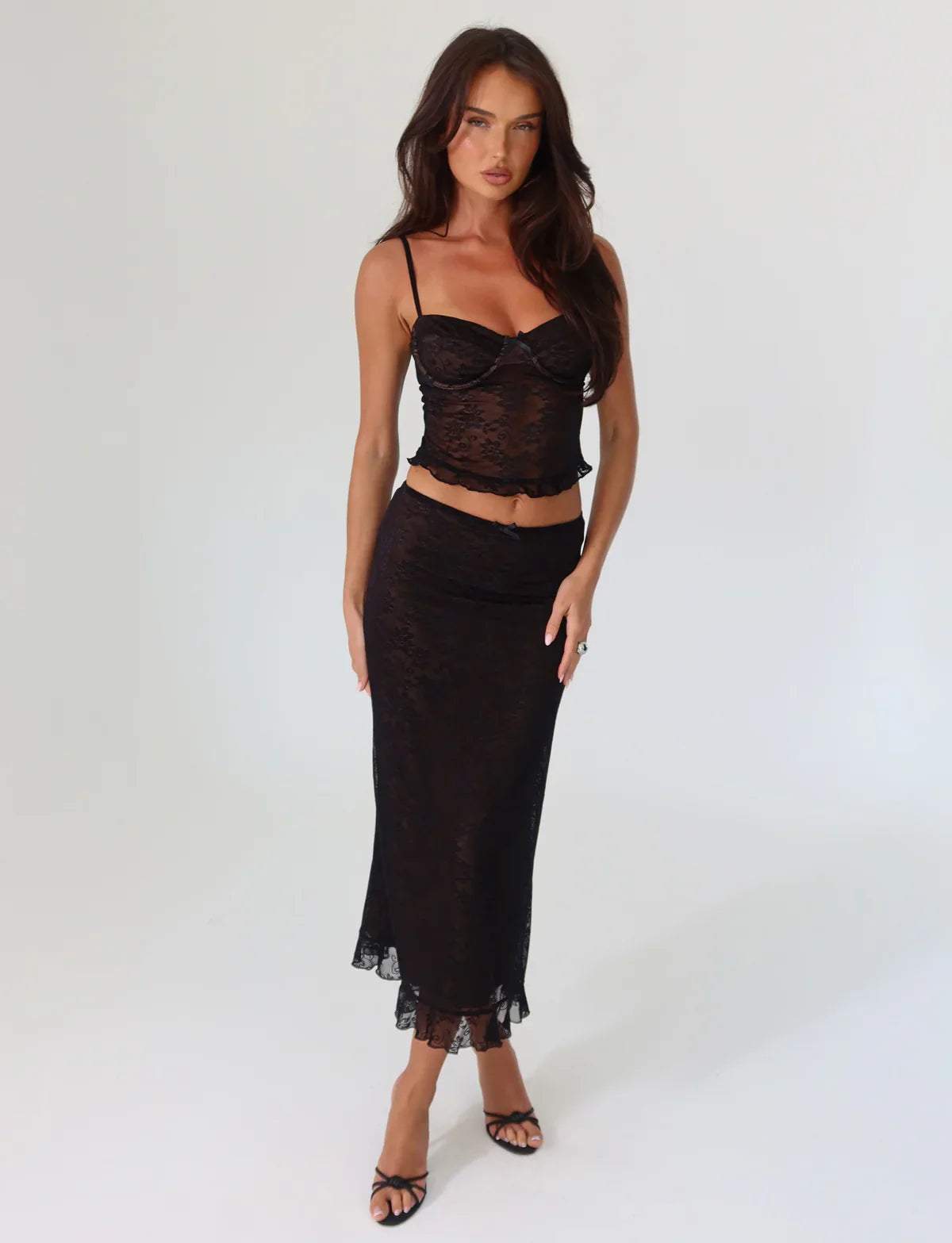 DALIA - Spaghetti Strap Corset Lace Top and Skirt Set White
