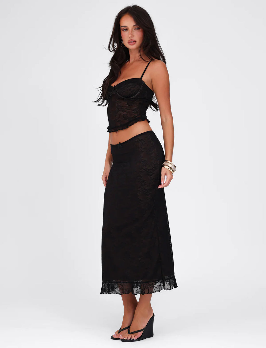 DALIA - Spaghetti Strap Corset Lace Top and Skirt Set White