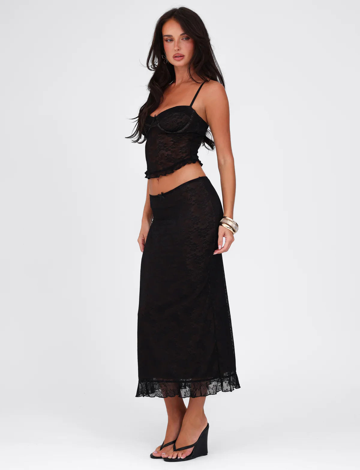 DALIA - Spaghetti Strap Corset Lace Top and Skirt Set White