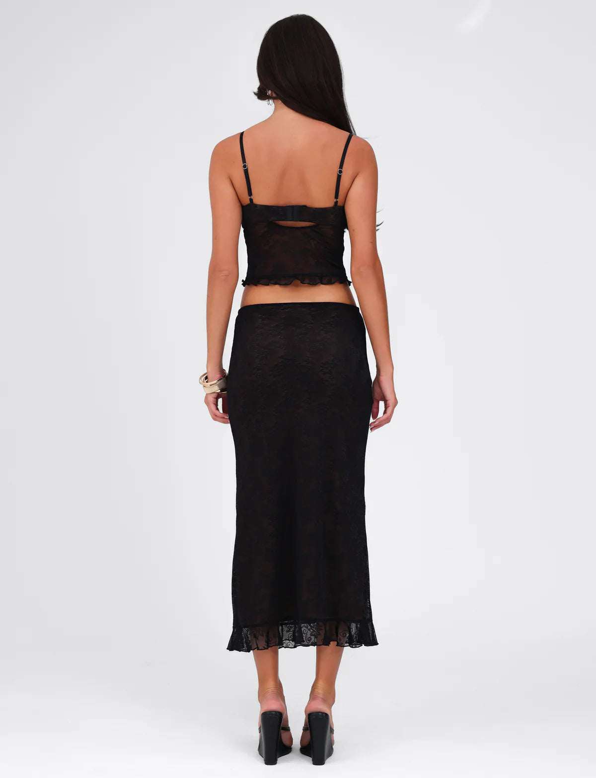 DALIA - Spaghetti Strap Corset Lace Top and Skirt Set White