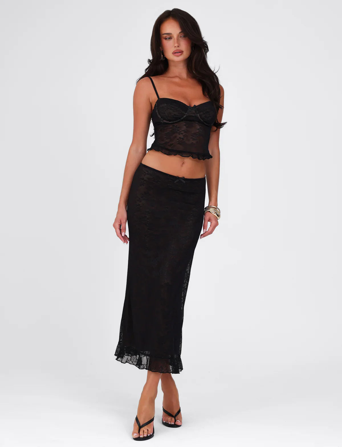 DALIA - Spaghetti Strap Corset Lace Top and Skirt Set White