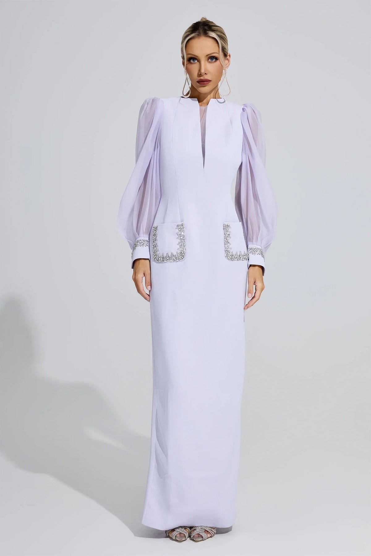 DALIA - Balloon Sleeve Maxi Dress - Purple