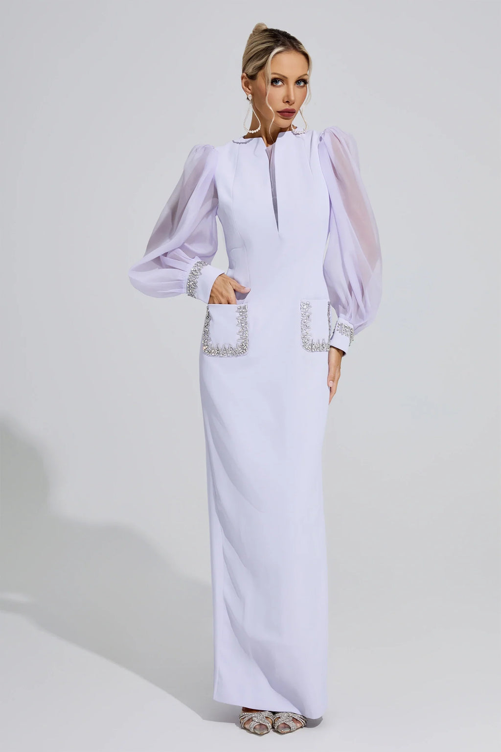 DALIA - Balloon Sleeve Maxi Dress - Purple
