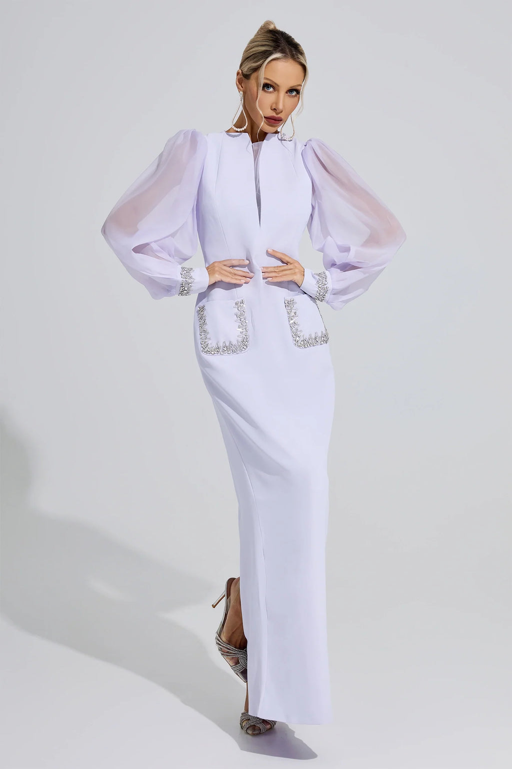 DALIA - Balloon Sleeve Maxi Dress - Purple
