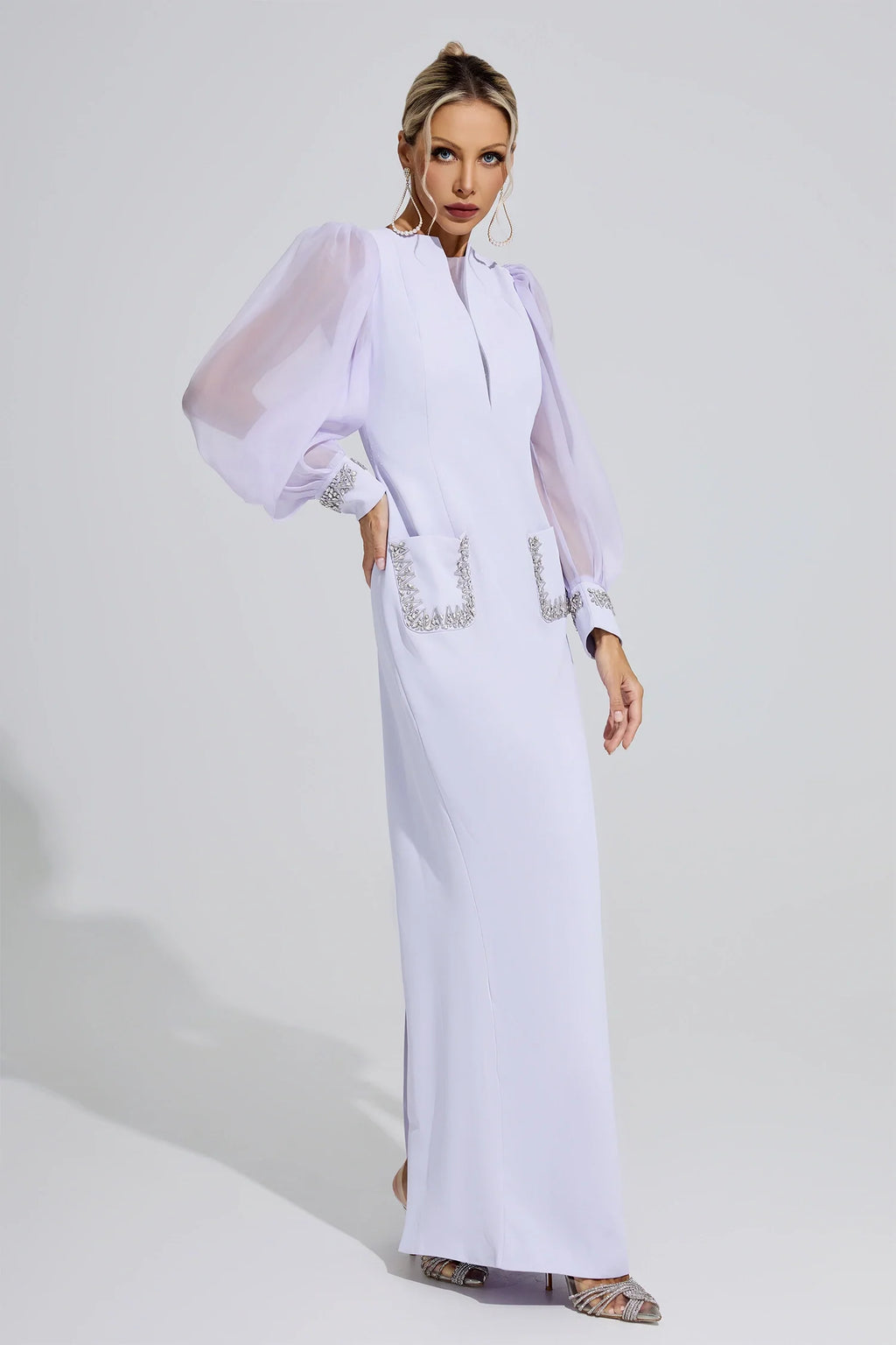DALIA - Balloon Sleeve Maxi Dress - Purple
