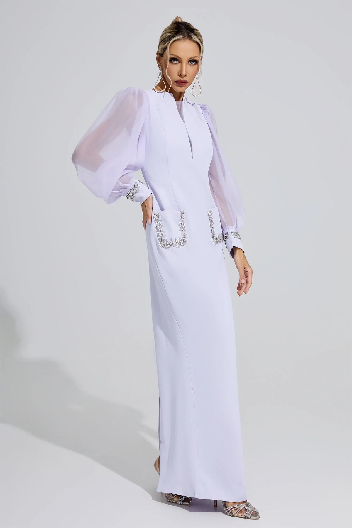 DALIA - Balloon Sleeve Maxi Dress - Purple